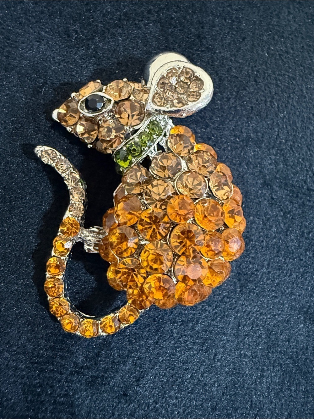 Sparkling Orange Crystal Brooch or a pendant with Green Accent Collar